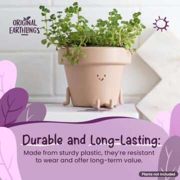 Original Earthlings Legs Out Pot - 3.5 Inch Cute Plant Pot - Plastic Funny Planter with Drainage - U...
