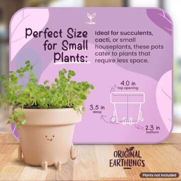 Original Earthlings Legs Out Pot - 3.5 Inch Cute Plant Pot - Plastic Funny Planter with Drainage - Unique Cactus Plant Lover Gift - Small Succulent Face Flower Pot - Cute Plant Gifts for Plant Lovers