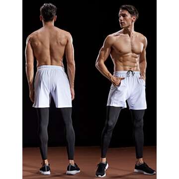 NELEUS Men's 7" Workout Running Shorts with Pockets,6056,3 Pack,Black/Grey/White,L,EU XL