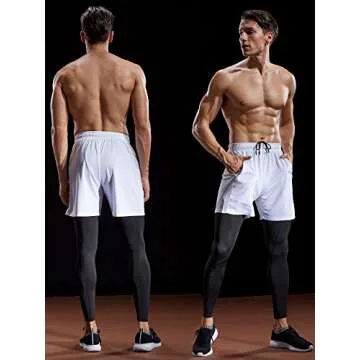 NELEUS Men's 7" Workout Running Shorts with Pockets,6056,3 Pack,Black/Grey/White,L,EU XL