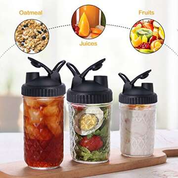 Mason Jar Lids, 4 Pack Wide Mouth Mason Jars Canning Lids with Easy Pour Spout and Leak-Proof Storage Flip Caps Black(Jars not Included)