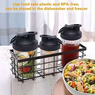 Mason Jar Lids, 4 Pack Wide Mouth Mason Jars Canning Lids with Easy Pour Spout and Leak-Proof Storage Flip Caps Black(Jars not Included)