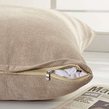 Top Finel Pack of 2 Decorative Soft Chenille Throw Pillow Cover Large Camel Pillow Cover Solid Euro Pillowcase Accent Square Cushion Case for Sofa Bed Living Room Home Decor 24 x 24 Inch, Khaki