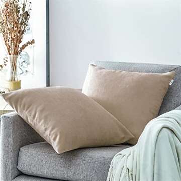 Top Finel Pack of 2 Decorative Soft Chenille Throw Pillow Cover Large Camel Pillow Cover Solid Euro Pillowcase Accent Square Cushion Case for Sofa Bed Living Room Home Decor 24 x 24 Inch, Khaki