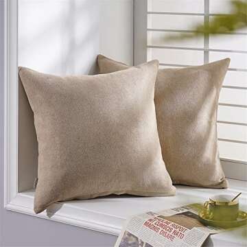 Top Finel Pack of 2 Decorative Soft Chenille Throw Pillow Cover Large Camel Pillow Cover Solid Euro Pillowcase Accent Square Cushion Case for Sofa Bed Living Room Home Decor 24 x 24 Inch, Khaki