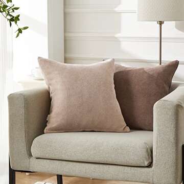 Top Finel Pack of 2 Decorative Soft Chenille Throw Pillow Cover Large Camel Pillow Cover Solid Euro Pillowcase Accent Square Cushion Case for Sofa Bed Living Room Home Decor 24 x 24 Inch, Khaki