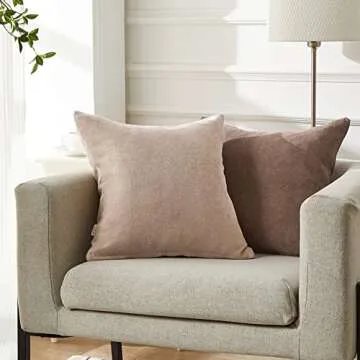 Top Finel Pack of 2 Decorative Soft Chenille Throw Pillow Cover Large Camel Pillow Cover Solid Euro Pillowcase Accent Square Cushion Case for Sofa Bed Living Room Home Decor 24 x 24 Inch, Khaki
