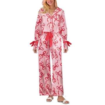 Yuemengxuan Mommy and Me Christmas Pajamas Sets Xmas Matching Set Bow Tie Long Sleeve Shirt Pants Lo...