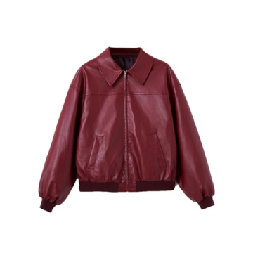 SHENHE Women's Burgundy Faux Leather Jacket - Streetwear Essential