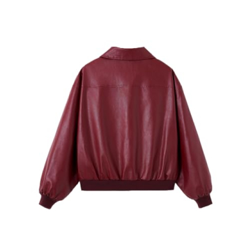 SHENHE Women's Burgundy Faux Leather Jacket - Streetwear Essential