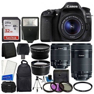 Canon EOS 80D DSLR Camera Bundle with Lenses and Accessories