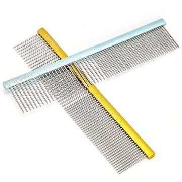 Metal Dog Grooming Comb for Shedding Tangles,Knots,Mats.Dog Combs With Long Wide Tooth for Long Thic...