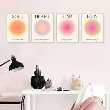 NCYEL 4 colorful abstract halo posters angel number positive energy inspirational language inspirational wall art bedroom girls room pink decoration living room bedroom apartment hotel dormitory 8x10