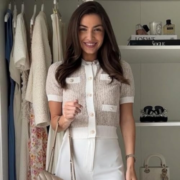 URBAN REVIVO Women's Cardigans Crew Neck Fashion Pearl Button Down Short Sleeve Knit Open Front Outerwear Tops Multicolor, Small