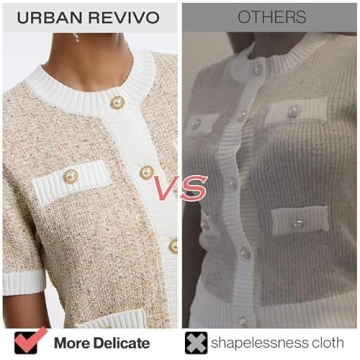 URBAN REVIVO Women's Cardigans Crew Neck Fashion Pearl Button Down Short Sleeve Knit Open Front Outerwear Tops Multicolor, Small