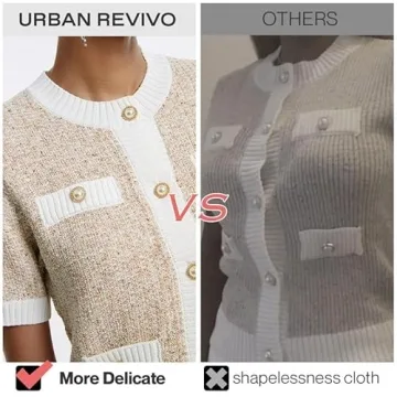 URBAN REVIVO Women's Cardigans Crew Neck Fashion Pearl Button Down Short Sleeve Knit Open Front Outerwear Tops Multicolor, Small