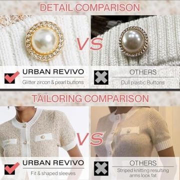 URBAN REVIVO Women's Cardigans Crew Neck Fashion Pearl Button Down Short Sleeve Knit Open Front Outerwear Tops Multicolor, Small