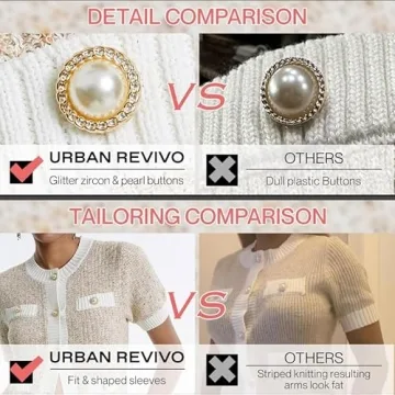 URBAN REVIVO Women's Cardigans Crew Neck Fashion Pearl Button Down Short Sleeve Knit Open Front Outerwear Tops Multicolor, Small