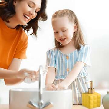 Hand Soap Dispenser Dish Cube Soap Dispenser Countertop 7.44 FL OZ. /220 ML Hand Lotion Pump Bottle Ceramic Lotion Container Liquid Hand Soap Jar Shower Dispenser Kitchen Bathroom Décor (Yellow)