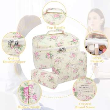 Cute Floral Makeup Bag Set for Women - Travel Ready!