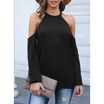 Dokotoo Sexy Women's Cold Shoulder Tops for Fall
