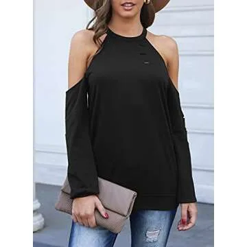 Dokotoo Sexy Women's Cold Shoulder Tops for Fall