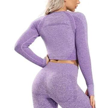 SEASUM Women Workout Crop Top Seamless Shirt Athletic Long Sleeve Fitness Tight Tee L