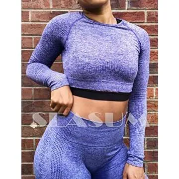SEASUM Women Workout Crop Top Athletic Long Sleeve Tee