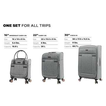 kensie Hudson Softside Spinner Luggage, Heather Gray, 3-Piece Set (16/20/28)