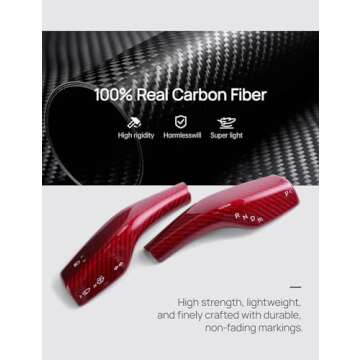 TPARTS Real Carbon Fiber Steering Lever Cover for Tesla Model 3/Y - Wine Red 2PCS Accessories
