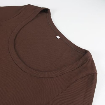 Artfish Women's Square Neck Long Sleeve Crop Top Chocolate Brown