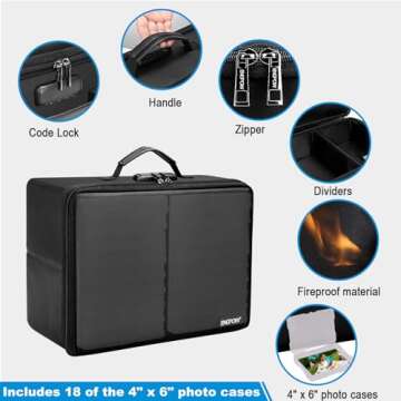 ENGPOW Fireproof Photo Storage Box with Lock for Safe Organization
