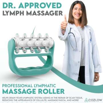 COZLOW MyoRelease Lymphatic Drainage Massager (Green), Ultimate Fascia Release & Scar Tissue Massage Tool, Personal Handheld Massage Roller for Shoulder, Neck, Thigh, Leg & Back