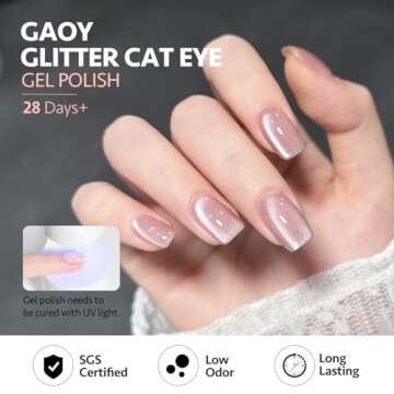 GAOY Pink Glassy Cat Eye Gel Nail Polish, 16ml Glitter Holographic Nail Polish with Magnet, Reflective Translucent UV Gel, 2333 Light Rose