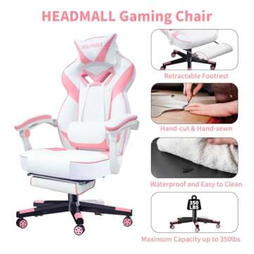 Pink Gaming Chair with Footrest for Comfort and Style