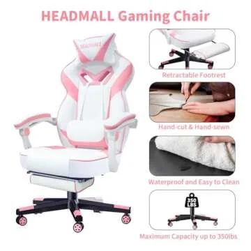 Pink Gaming Chair with Footrest for Comfort and Style