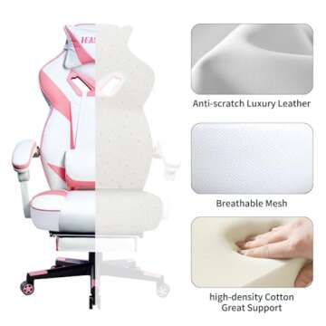 Pink Gaming Chair with Footrest for Comfort and Style