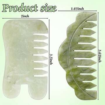 Geiserailie 2 Pieces Jade Combs Massage Stone Hair Gua Sha Scraping Scalp Comb Facial Massage Tool M...