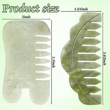 Geiserailie 2 Pieces Jade Combs Massage Stone Hair Gua Sha Scraping Scalp Comb Facial Massage Tool M...