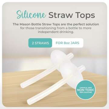 Mason Bottle Silicone Straw Topper (2 Pack) - Sippy Cup Top Replacement, Fits Any 8oz Regular-Mouth ...