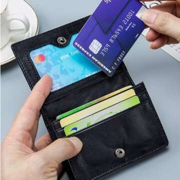 EGLOW Leather Card Holder Women Leather Wallet Hand-Woven Fashion Card Holder Portable Coin Purse Wo...