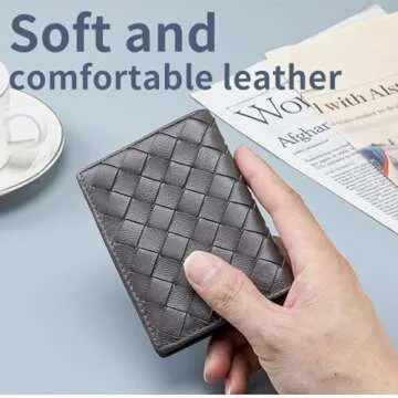 EGLOW Leather Card Holder Women Leather Wallet Hand-Woven Fashion Card Holder Portable Coin Purse Women's Birthday Christmas New Year Gift Large Capacity (Size : Black)