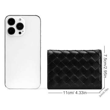 EGLOW Leather Card Holder Women Leather Wallet Hand-Woven Fashion Card Holder Portable Coin Purse Women's Birthday Christmas New Year Gift Large Capacity (Size : Black)