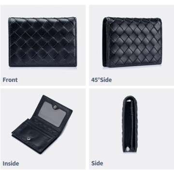 EGLOW Leather Card Holder Women Leather Wallet Hand-Woven Fashion Card Holder Portable Coin Purse Women's Birthday Christmas New Year Gift Large Capacity (Size : Black)