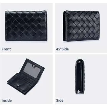 EGLOW Leather Card Holder Women Leather Wallet Hand-Woven Fashion Card Holder Portable Coin Purse Women's Birthday Christmas New Year Gift Large Capacity (Size : Black)