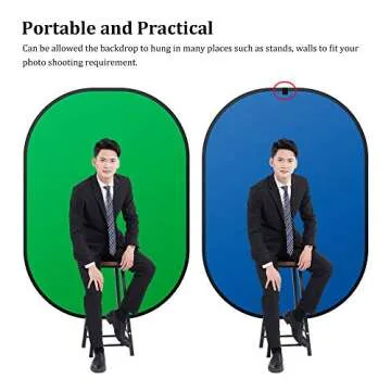Chromakey Backdrop, Heorryn 4 in 1 Pop Up Collapsible Green Blue Screen with Carry Bag, 5x6.5ft Double-Sided Green Screen and Blue Screen for Tiktok Photography, Gaming and Live Streaming
