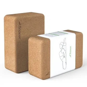 Trideer Cork Yoga Blocks, 2 Pack Yoga Blocks Natural Cork, High Density Yoga Block with Non Slip Sur...