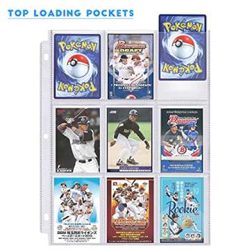 Homgaty 450 Pockets Baseball Card Sleeves, Trading Card Storage Album Pages Fit 3 Ring Binder, 9 Poc...