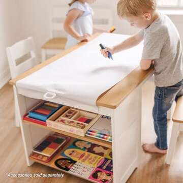 Melissa & Doug Wooden Art Table & Chairs Set - White - Kids Table And Chair Set, Kids Craft Table And Chairs, Children's Furniture