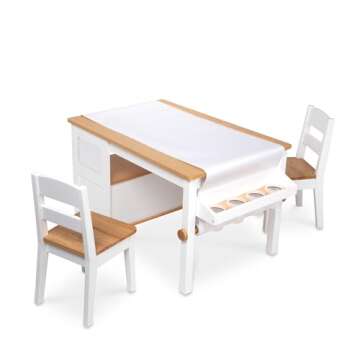 Melissa & Doug Wooden Art Table & Chairs Set - White - Kids Table And Chair Set, Kids Craft Table And Chairs, Children's Furniture